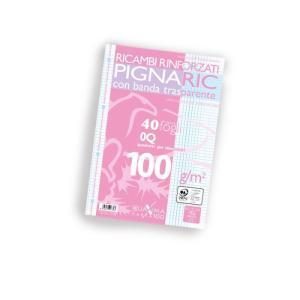 Ricambi rinforzati con banda trasparente a4 confezione da 40 fogli 100 gr./mq quadretti 5 mm con margine (q)