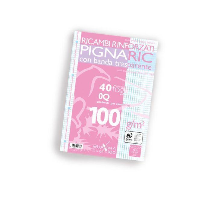 pigna pigna ricambi rinforzati con banda trasparente a4 confezione da 40 fogli 100 gr./mq quadretti 5 mm con margine (q) - foto 1