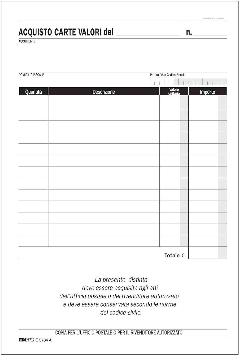 edipro edipro 5 pz acquisto valori bollati 50fg. in 2 copie 22x14,8 cm e5784a - foto 2