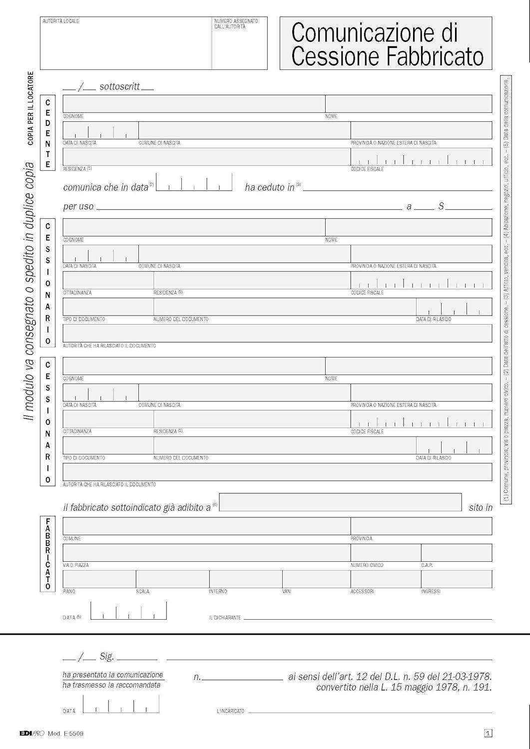 edipro edipro 50 pz. modello comunicazione cessione fabbricato 3 copie 29,7x21 e5509 - foto 1
