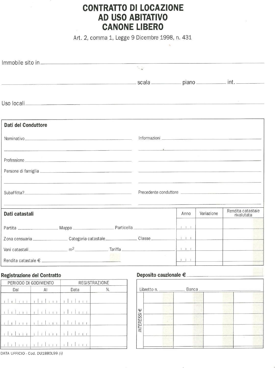 data ufficio data ufficio 10 pz contratto di locazione uso abitativo canone libero 1880l 21x29,7 cm - foto 1