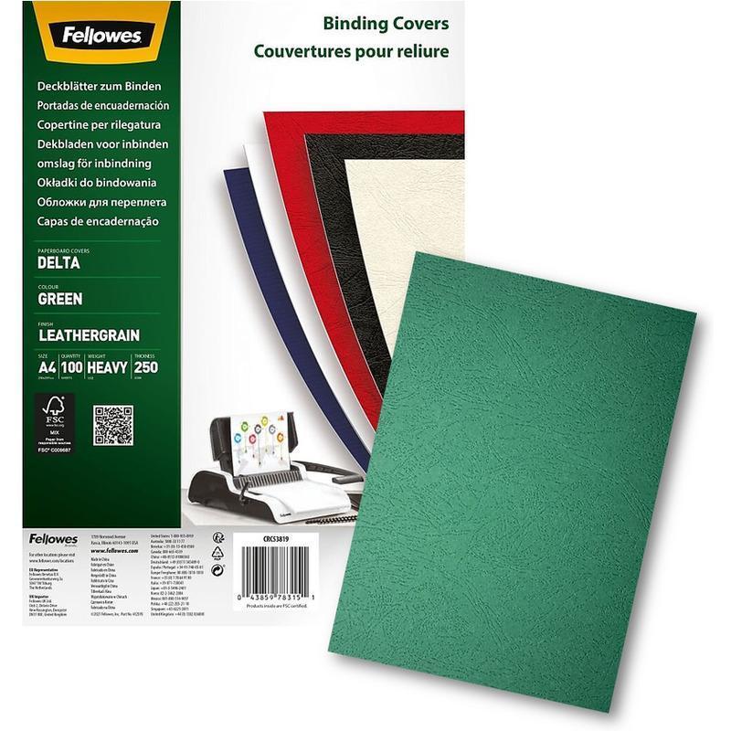 fellowes fellowes cartoncino delta per rilegare a4 21,x29,7 cm 250gr 100 fogli verde - foto 1