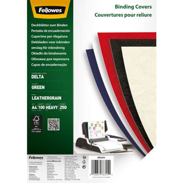 fellowes fellowes cartoncino delta per rilegare a4 21,x29,7 cm 250gr 100 fogli verde - foto 2