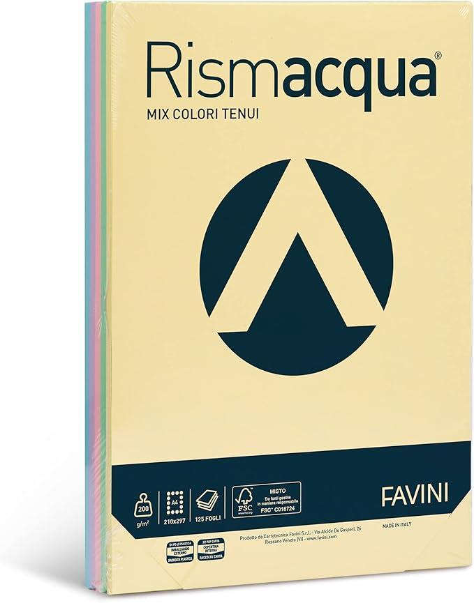 favini favini rismacqua mix colori assortiti a4 125 fogli 200 gr/mq - foto 1