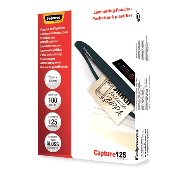 fellowes fellowes pouches per plastificare formato 75x105 mm da 125 micron confezione da 100 pz. - foto 1