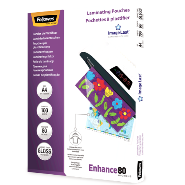 fellowes fellowes pouches per plastificare formato a4 - 216x303 mm da 80 micron confezione da 100 pz. - foto 1