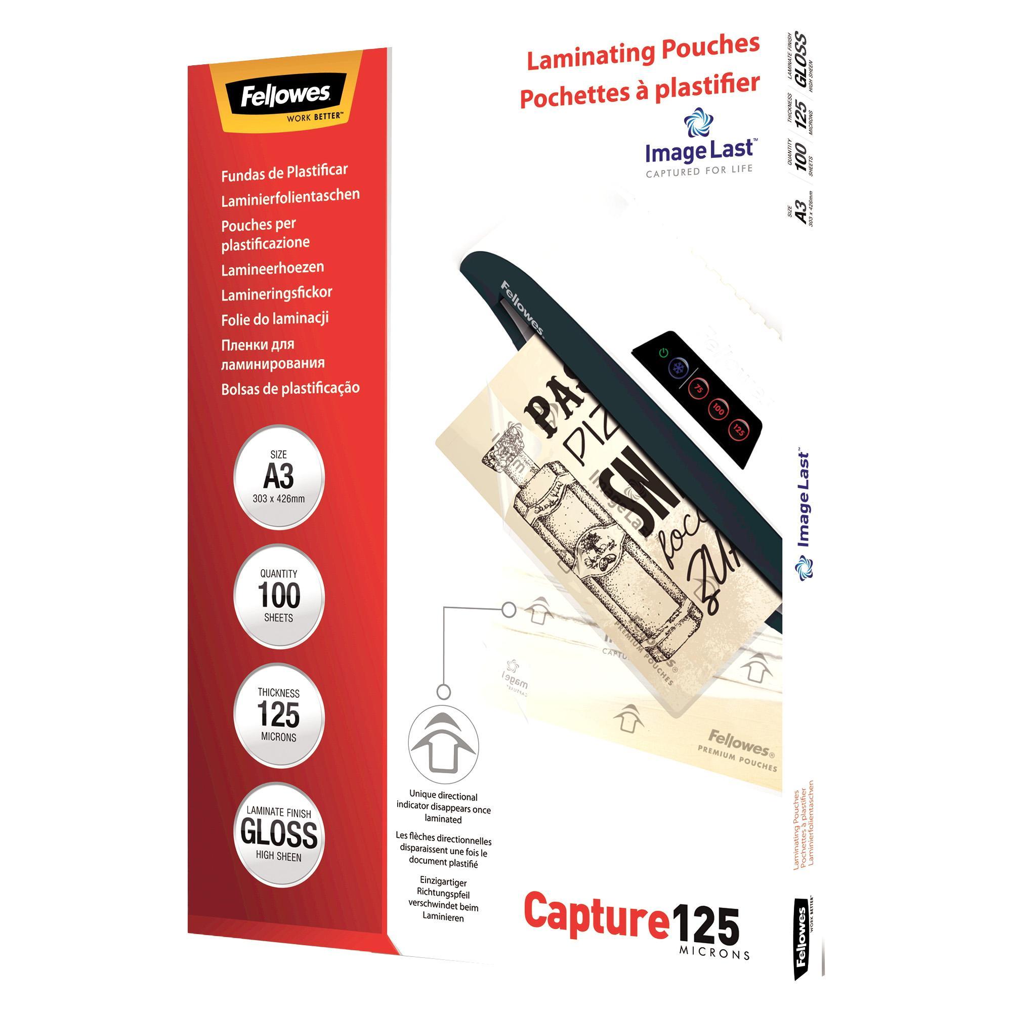 fellowes fellowes pouches per plastificare formato a3 - 303x426 mm da 125 micron confezione da 100 pz. - foto 1