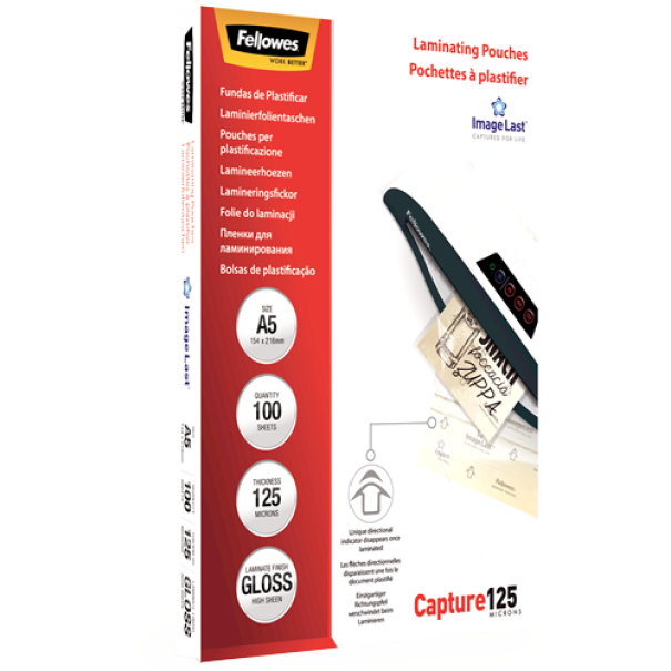 fellowes fellowes pouches per plastificare formato a5 - 154x216 mm da 125 micron confezione da 100 pz. - foto 1