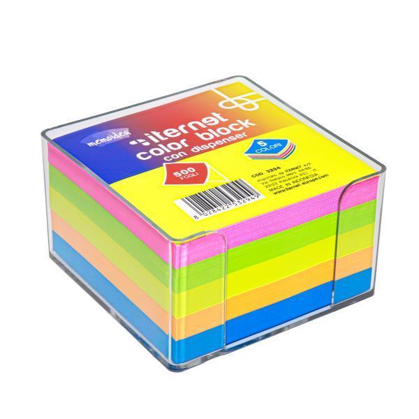 iternet iternet memoidea color block da 500 fogli 90x90 mm + dispenser trasparente - foto 1