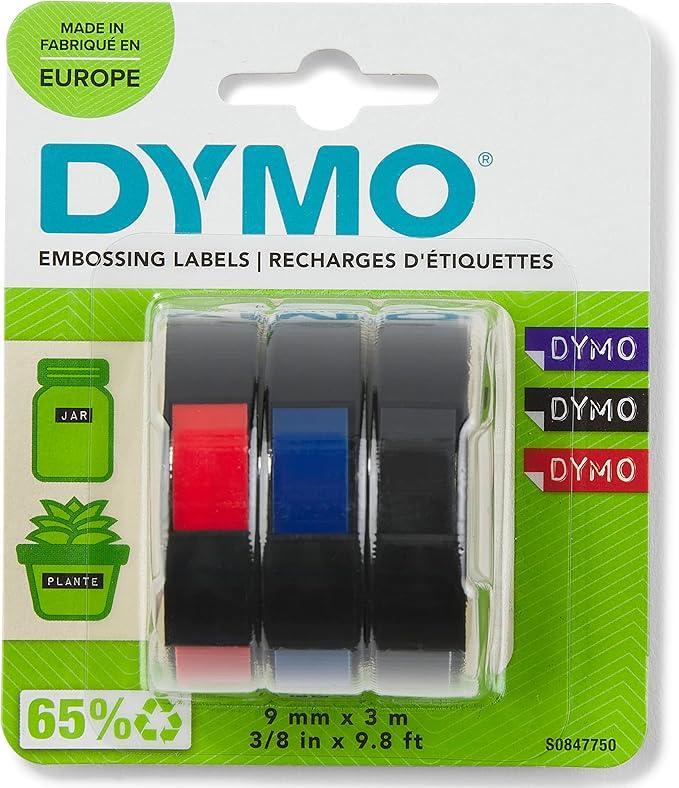 dymo dymo nastro etichette 9 mm x 3 mt in blister da 3 pz colore nero - rosso - blu - foto 1