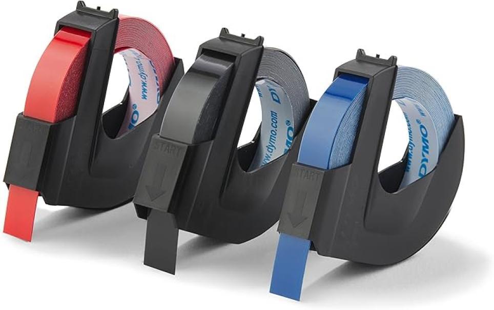 dymo dymo nastro etichette 9 mm x 3 mt in blister da 3 pz colore nero - rosso - blu - foto 2