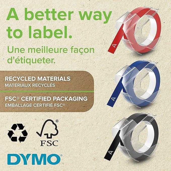 dymo dymo nastro etichette 9 mm x 3 mt in blister da 3 pz colore nero - rosso - blu - foto 3