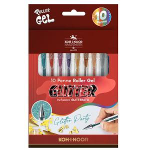 Penne roller gel inchiostro glitterato 10 colori assortiti