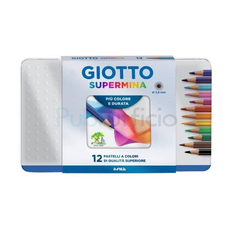 giotto giotto supermina pastelli astuccio in metallo 12 pz colori assortiti mina da 3,8 mm - foto 1