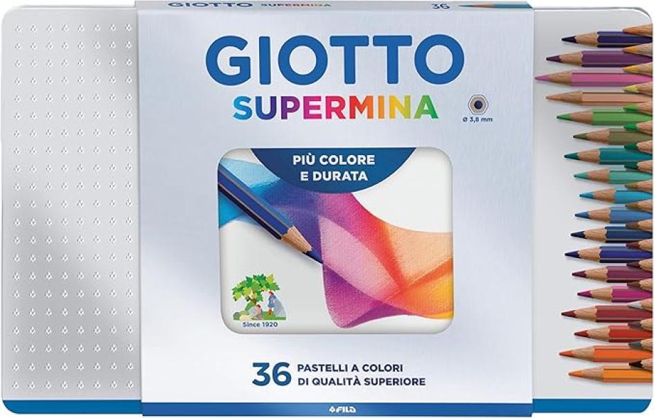 giotto giotto supermina pastelli astuccio in metallo 36 pz colori assortiti mina da 3,8 mm - foto 1