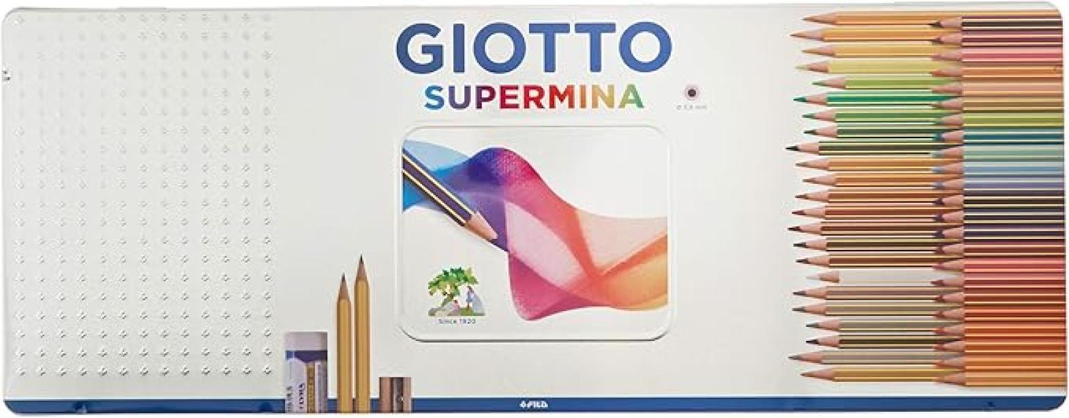 giotto giotto supermina pastelli astuccio in metallo da 50 pz in 46 colori assortiti e mina da 3,8 mm - foto 1