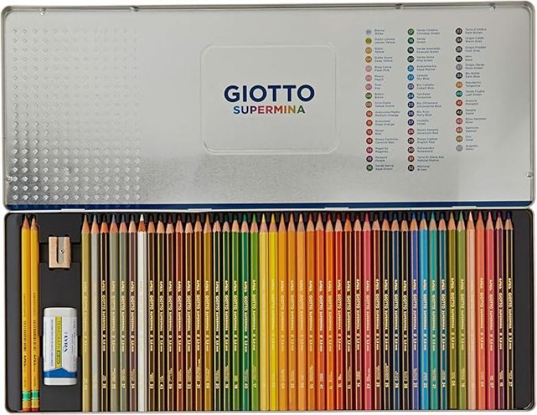 giotto giotto supermina pastelli astuccio in metallo da 50 pz in 46 colori assortiti e mina da 3,8 mm - foto 2