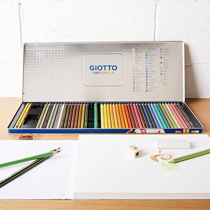 giotto giotto supermina pastelli astuccio in metallo da 50 pz in 46 colori assortiti e mina da 3,8 mm - foto 4