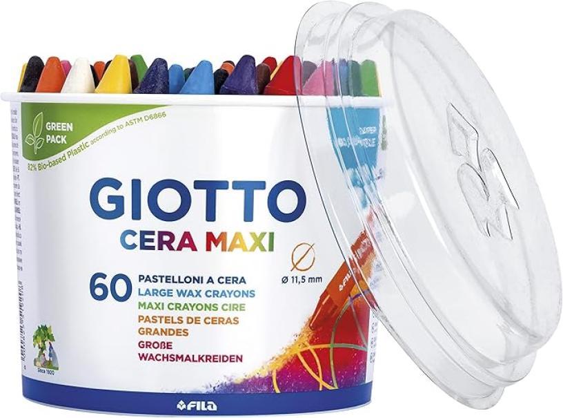 giotto giotto pastelli a cera maxi in barattolo da 60 pezzi colori assortiti - foto 1