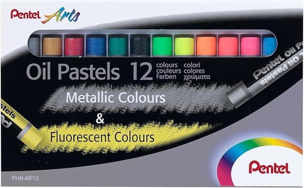 pentel pentel pastelli a olio 12 colori (6 fluo e 6 metallizzati) - foto 1