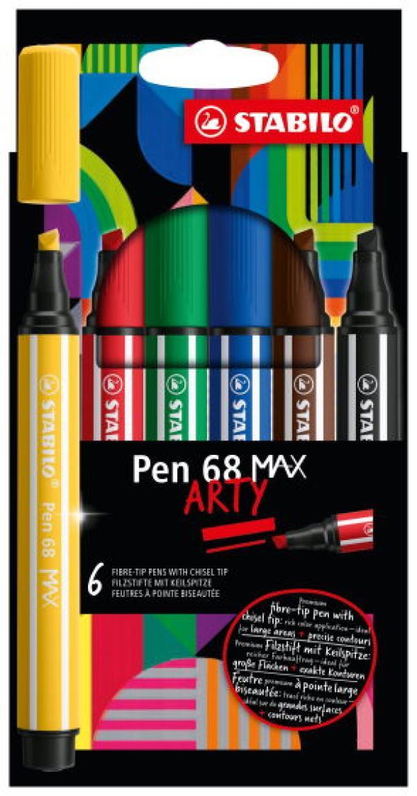 stabilo stabilo pen 68 max arty pennarelli con punta a scalpello da 5mm in 6 colori assortiti - foto 1