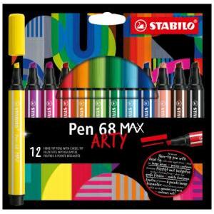 Pen 68 max arty pennarelli con punta a scalpello da 5mm in 12 colori assortiti