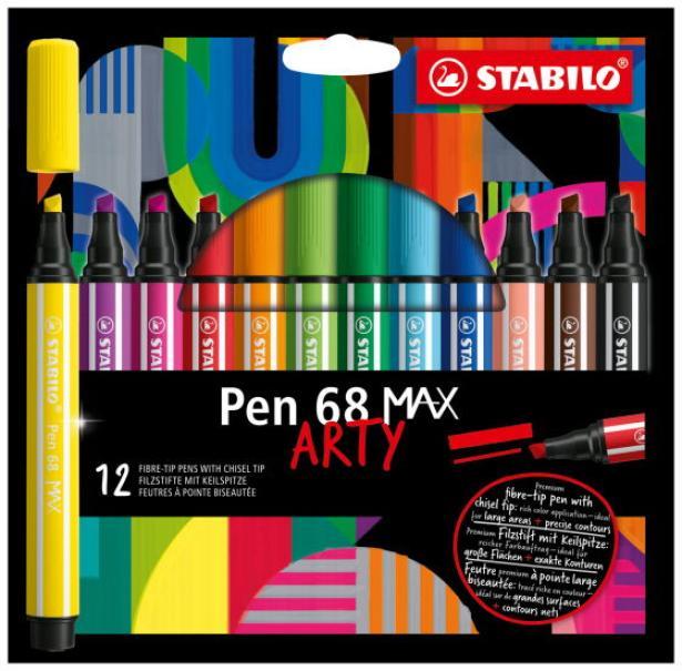 stabilo stabilo pen 68 max arty pennarelli con punta a scalpello da 5mm in 12 colori assortiti - foto 1