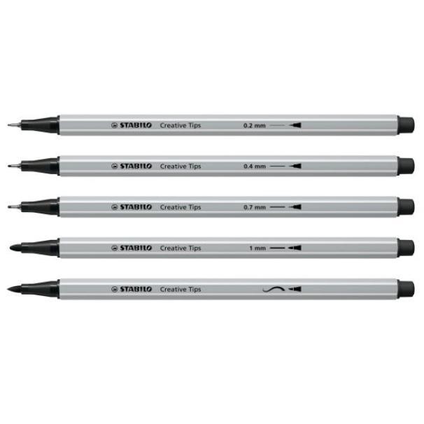 stabilo stabilo creative tips arty set di punte multiple pennarelli nero & grigio astuccio da 5 pezzi - foto 2