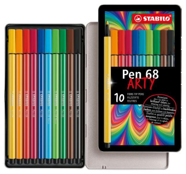 stabilo stabilo pen 68 arty pennarello con punta m da 1 mm in scatola di metallo da 10 pz in colori assortiti - foto 2