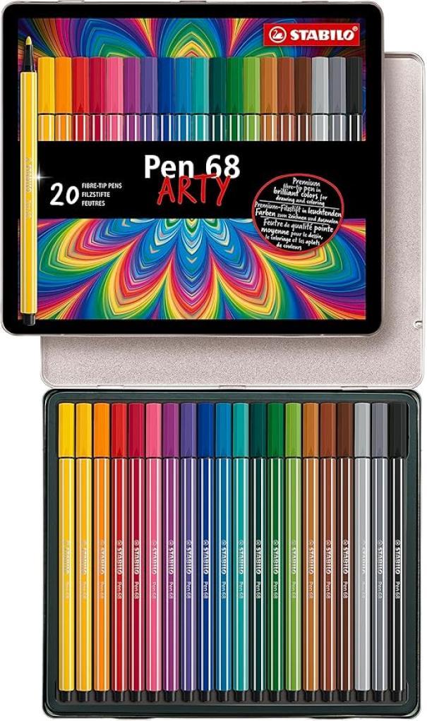 stabilo stabilo pen 68 arty pennarello con punta m da 1 mm in scatola di metallo da 20 pz in colori assortiti - foto 1