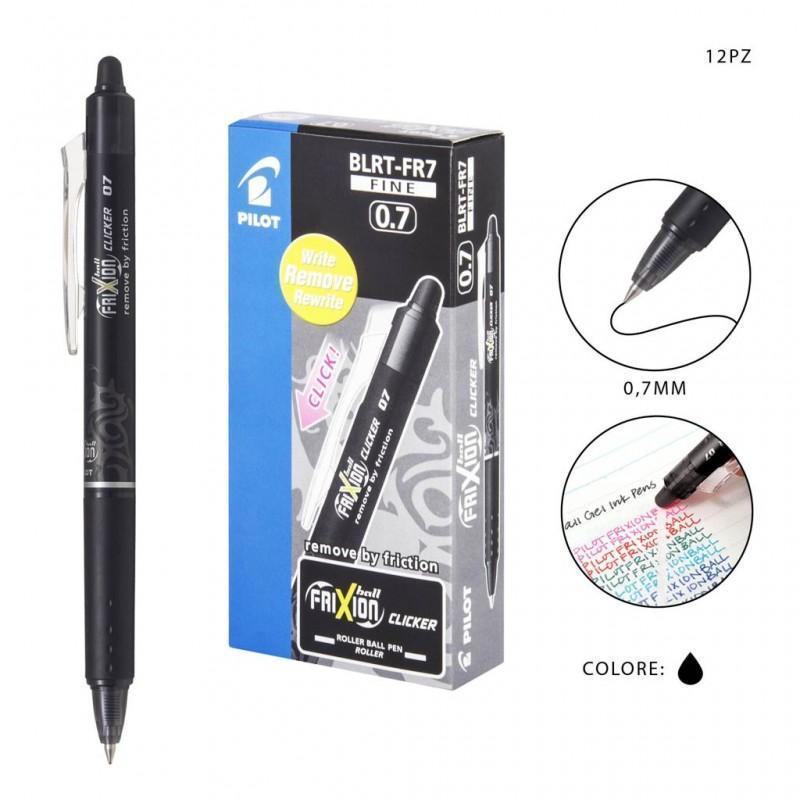pilot pilot frixion clicker 12 pz penna a sfera cancellabile ricaricabile nero punta da 0,7 mm - foto 1