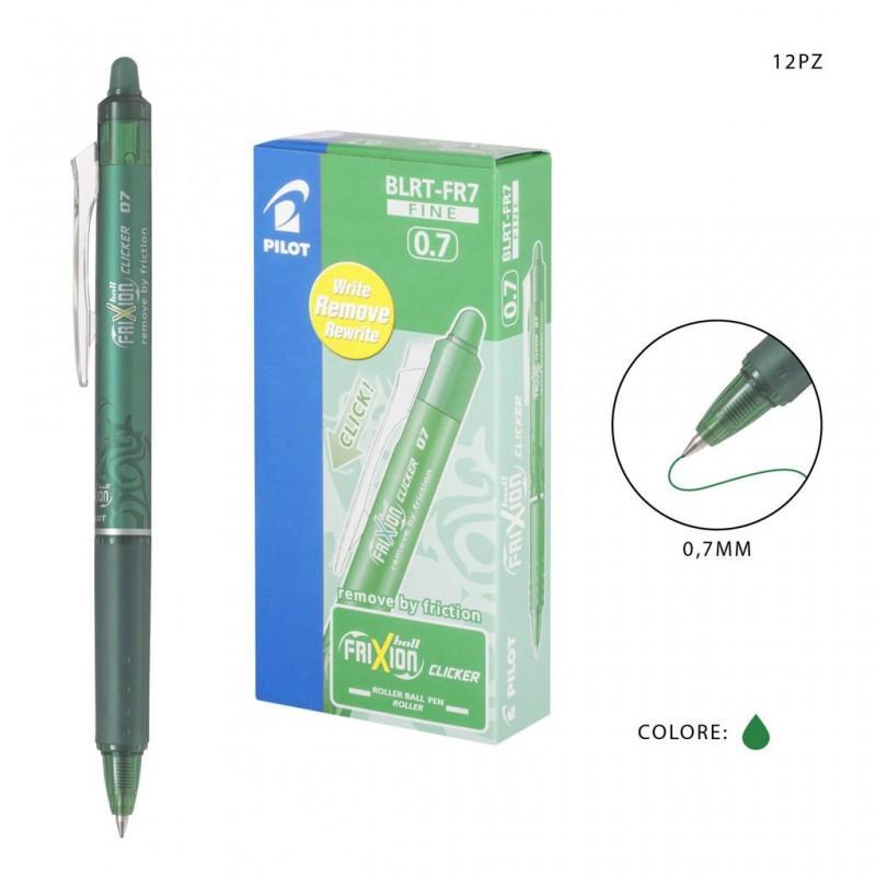 pilot pilot frixion clicker 12 pz penna a sfera cancellabile ricaricabile verde punta da 0,7 mm - foto 1