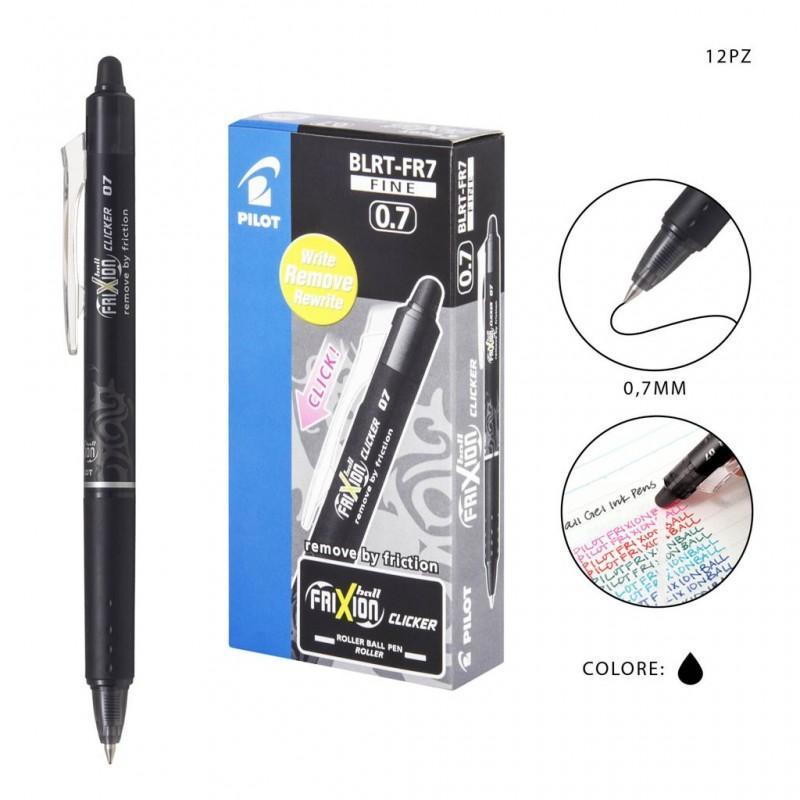 pilot pilot frixion clicker 12 pz penna a sfera cancellabile ricaricabile nero punta da 0,7 mm - foto 1