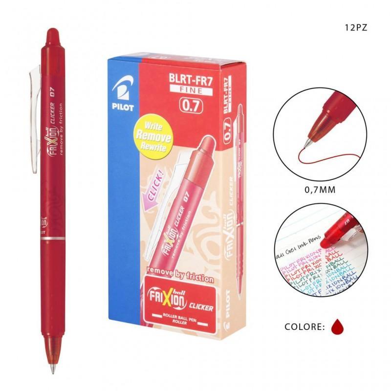 pilot pilot frixion clicker 12 pz penna a sfera cancellabile ricaricabile rosso punta da 0,7 mm - foto 1