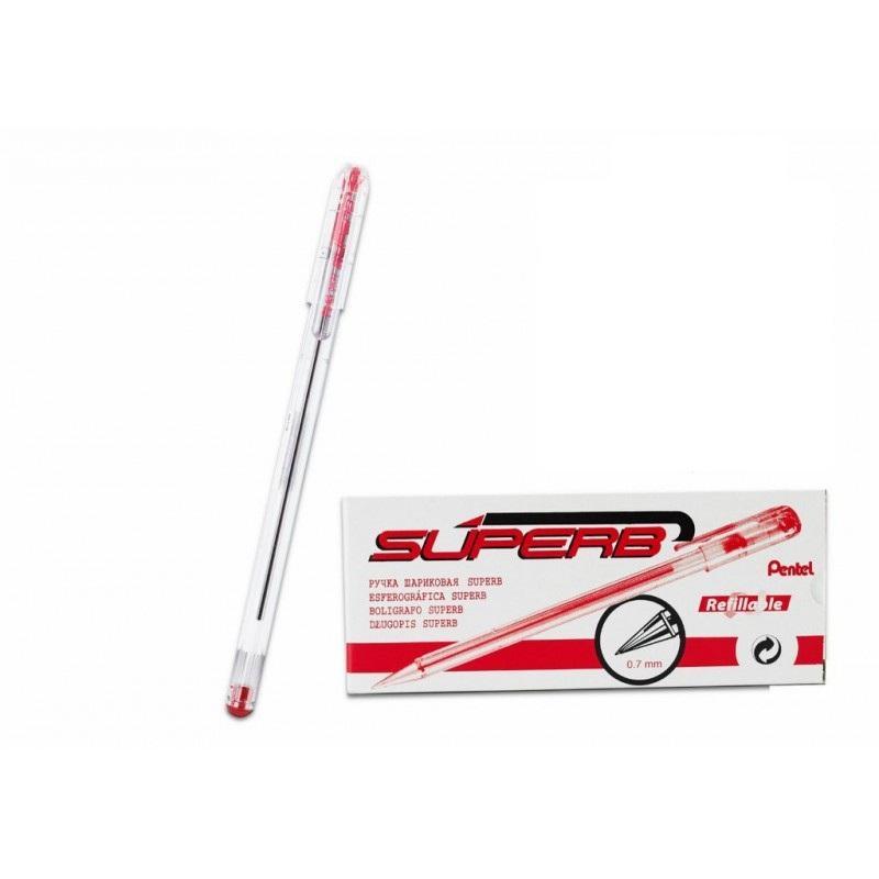 pentel pentel superb bk77 conf. da 12 pz. penna a sfera punta fine da 0,7 mm colore rosso - foto 1