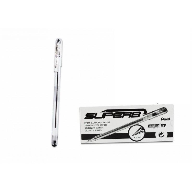 pentel pentel superb bk77 conf. da 12 pz. penna a sfera punta fine da 0,7 mm colore nero - foto 1