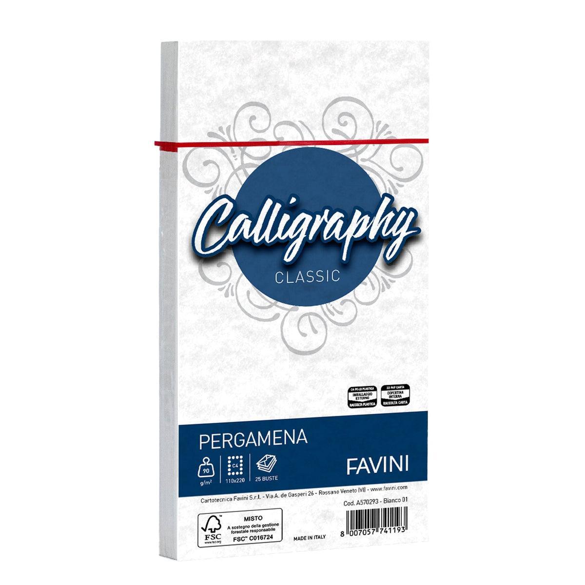 favini favini calligraphy buste pergamena 11x22 cm conf da 25 pz carta da 90 gr/mq colore bianco - foto 1