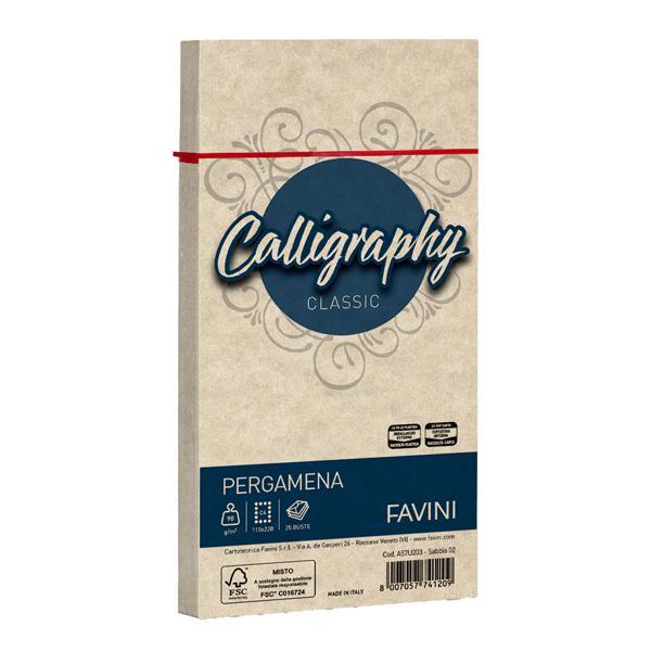 favini favini calligraphy buste pergamena 11x22 cm conf da 25 pz carta da 90 gr/mq colore sabbia - foto 1