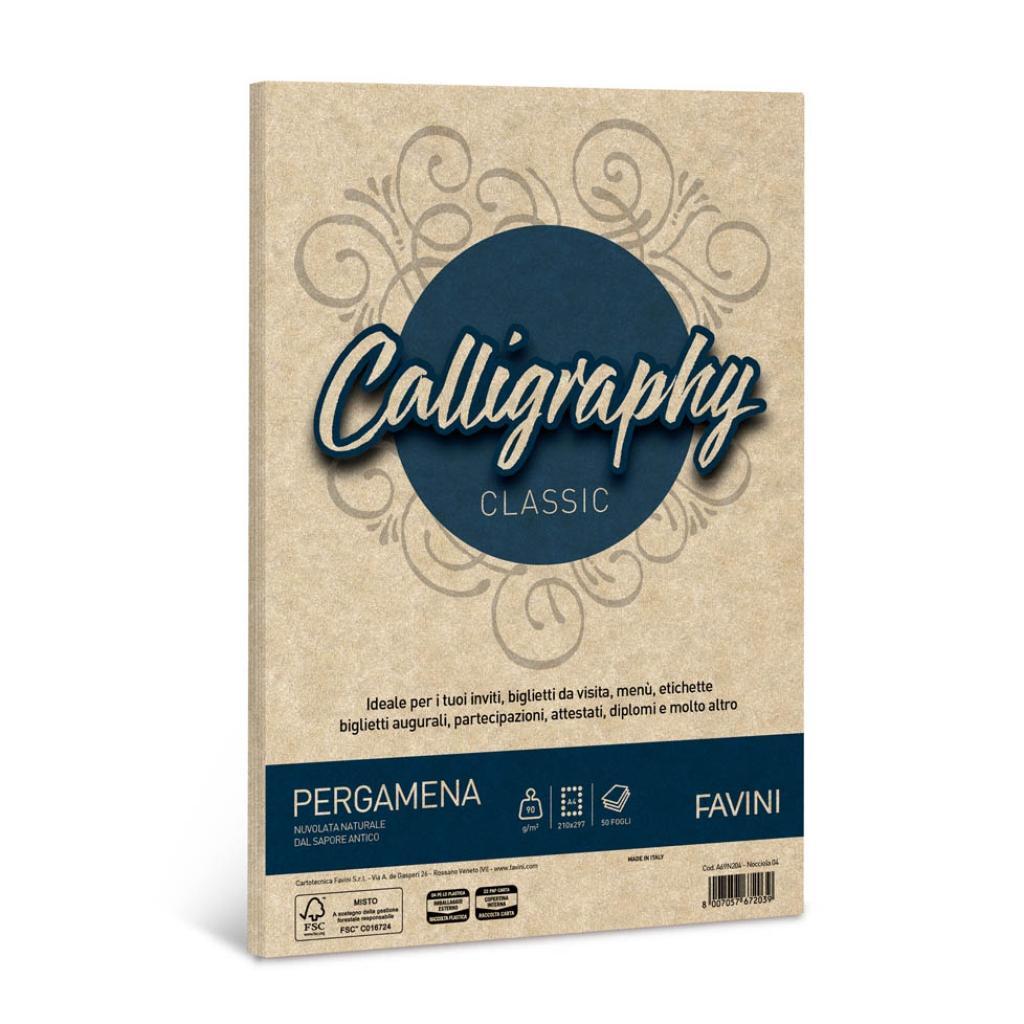favini favini calligraphy carta pergamena a4 21x29,7cm conf da 50  fogli da 90 gr/mq colore nocciola - foto 1