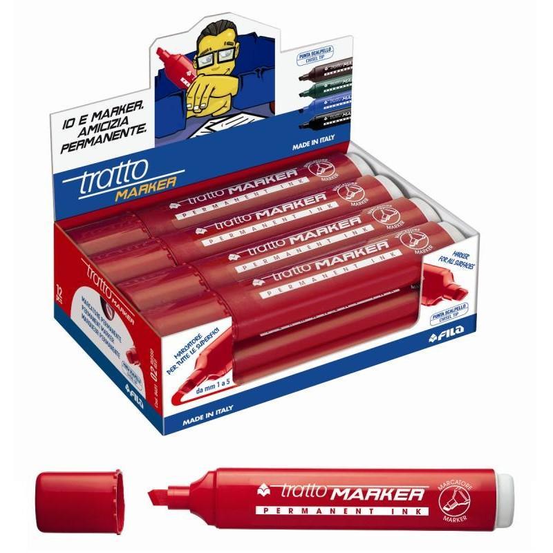 tratto tratto marker 12 pz marcatore indelebile punta a scalpello colore rosso tratto da 1,0 mm a 5,0 mm - foto 1