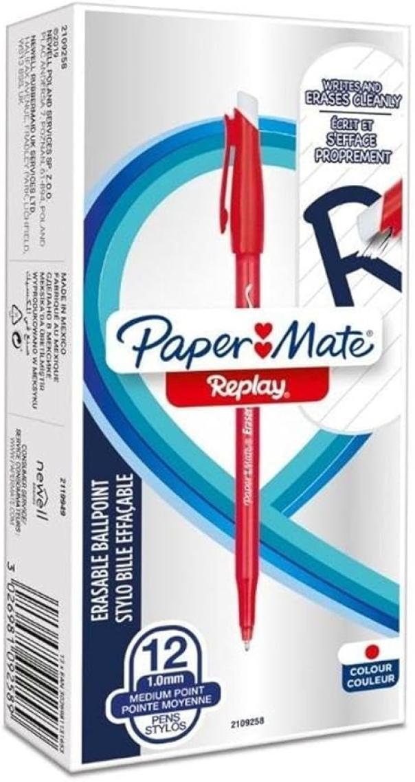 paper mate paper mate replay 12 pz penna a sfera cancellabile colore rosso - foto 1