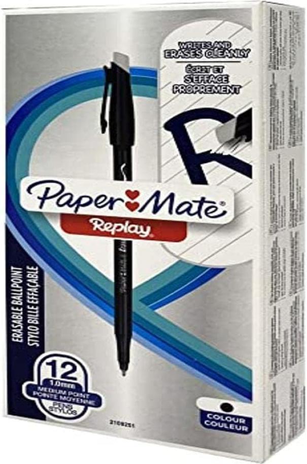 paper mate paper mate replay 12 pz penna a sfera cancellabile colore nero - foto 1