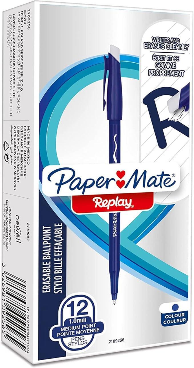paper mate paper mate replay 12 pz penna a sfera cancellabile colore blu - foto 1