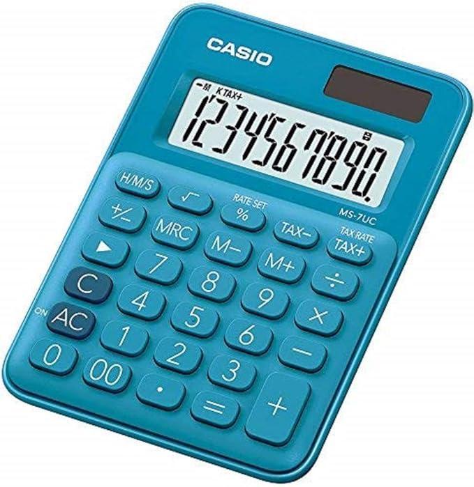 casio casio mini calcolatrice da tavolo ms7uc-bu 10 cifre colore blu 120×85.5×19.4mm - foto 1