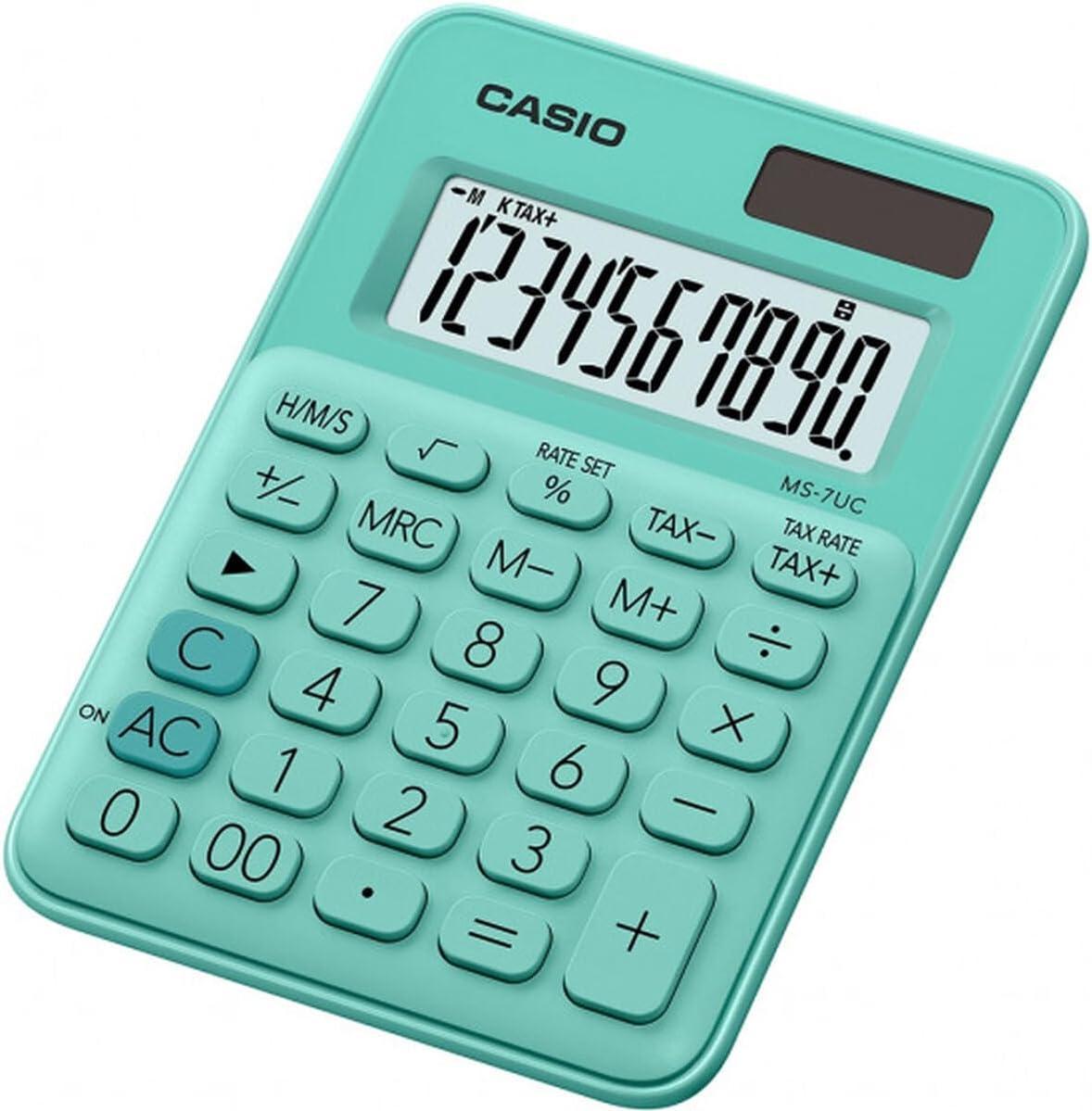 casio casio mini calcolatrice da tavolo ms7uc-gn 10 cifre colore verde pastello 120×85.5×19.4 mm - foto 1
