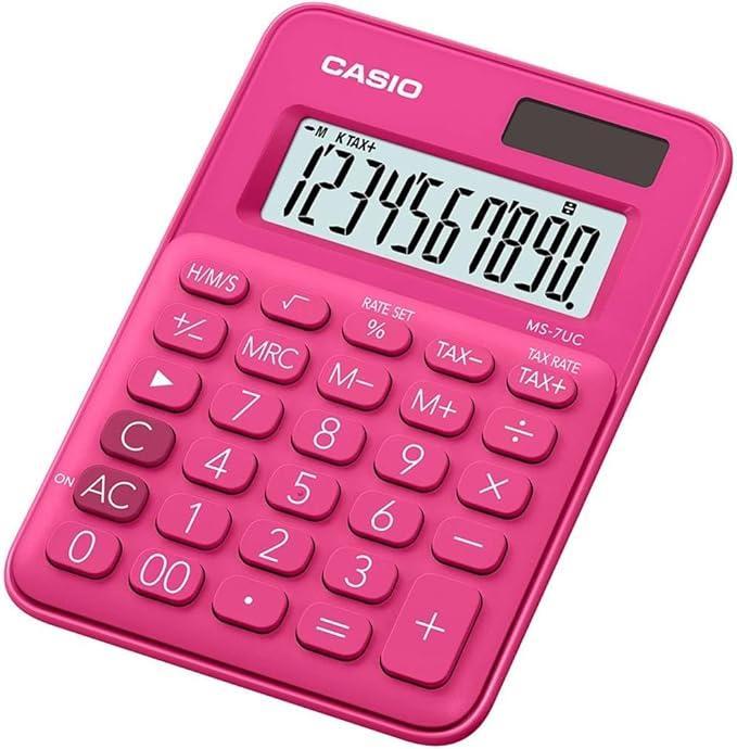 casio casio mini calcolatrice da tavolo ms7uc-rd 10 cifre colore fucsia 120×85.5×19.4mm - foto 1