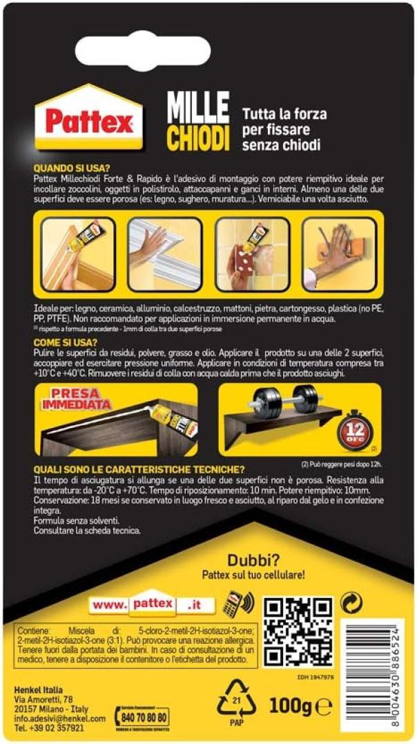 pattex pattex colla millechiodi forte e rapido 100 g - foto 2