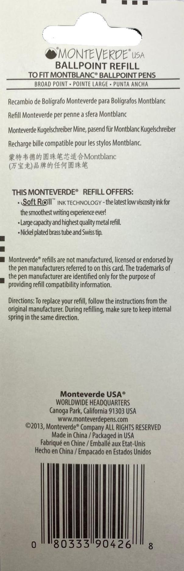 monteverde monteverde refill ballpoint punta broad blister da 2 pz. colore blu - foto 2