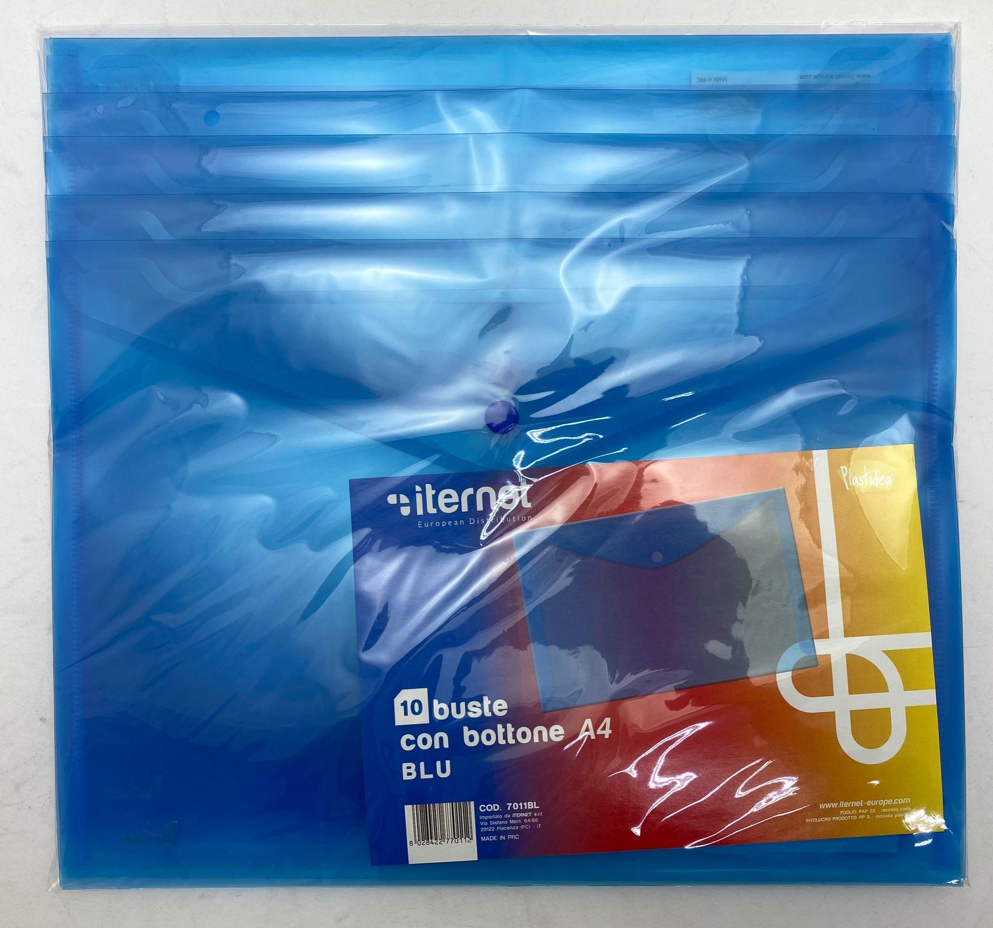 iternet iternet plastidea 10 pz buste con bottone portadocumenti a4 colore blu - foto 1