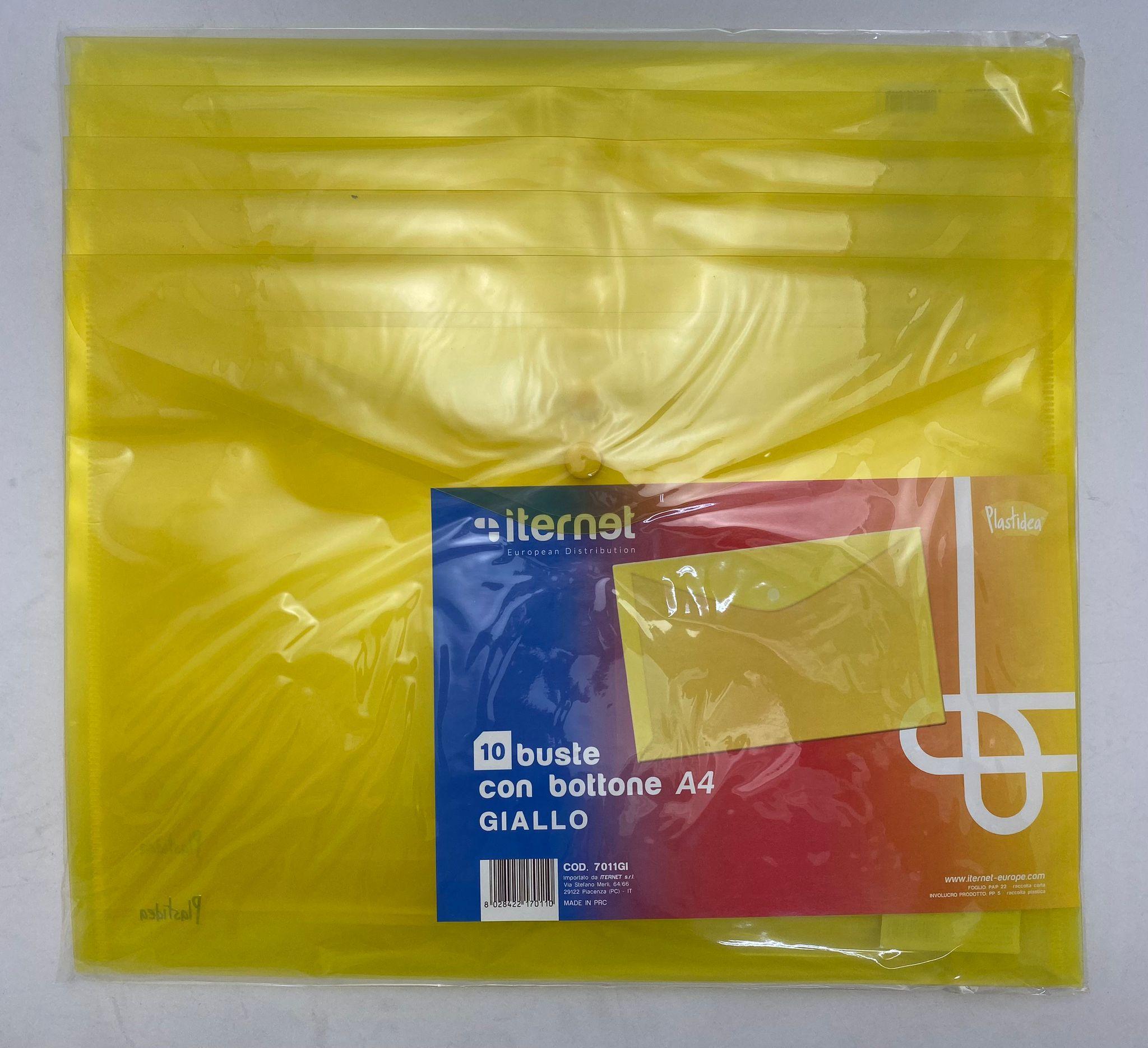 iternet iternet plastidea 10 pz buste con bottone portadocumenti a4 colore giallo - foto 1